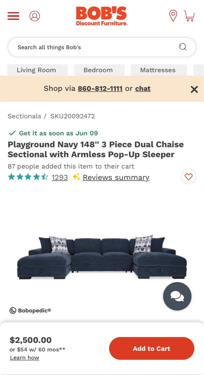 Sofa playground Navy 148'' 3 Piece Dual Chaise Sectional - photo 4