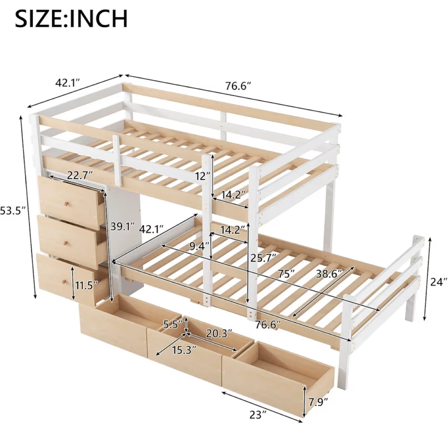 White and Wood Bunk Bed with Storage Drawers - photo 5