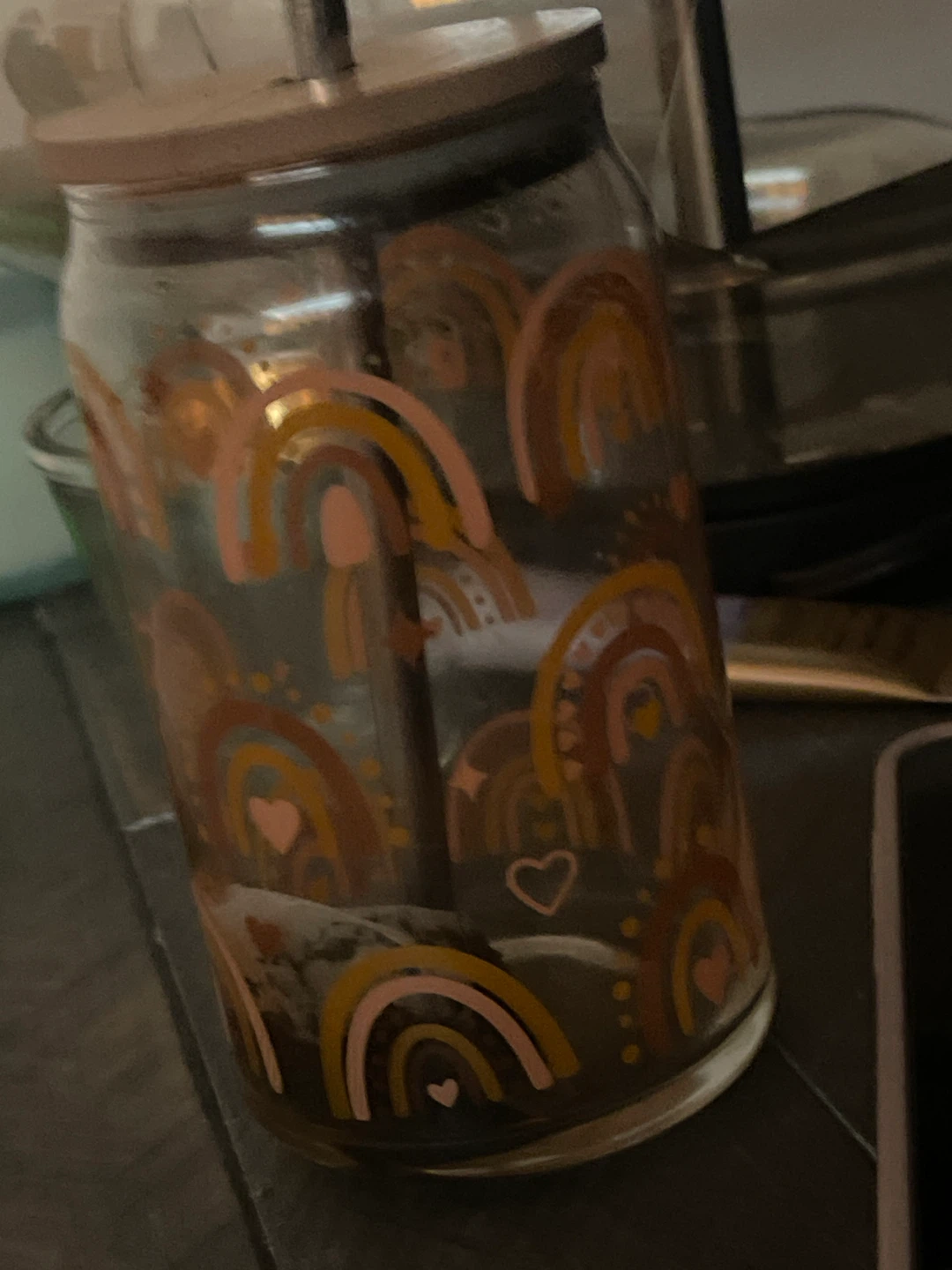 Glass Tumbler with Rainbow Design