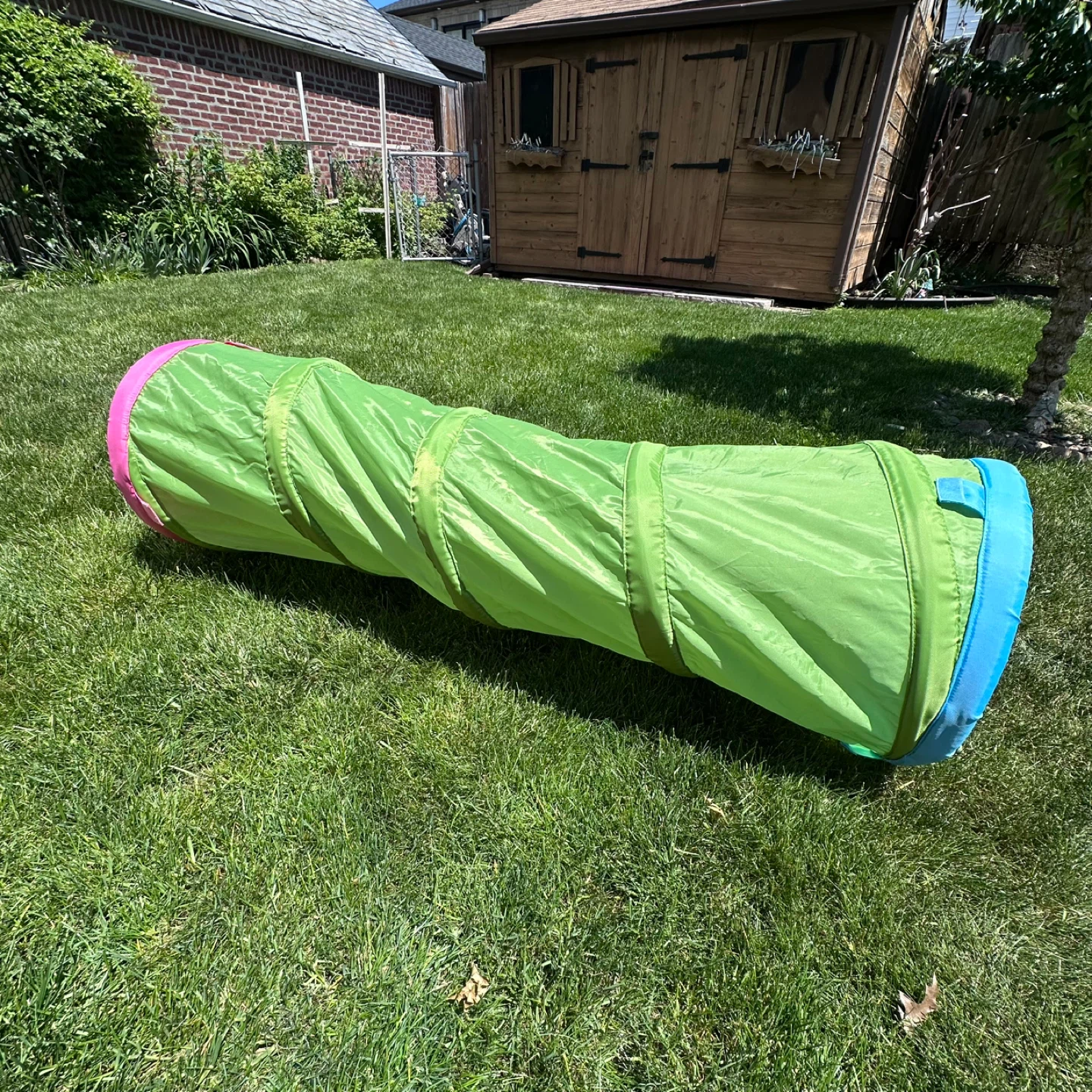 IKEA Green Play Tunnel with Pink and Blue Trim