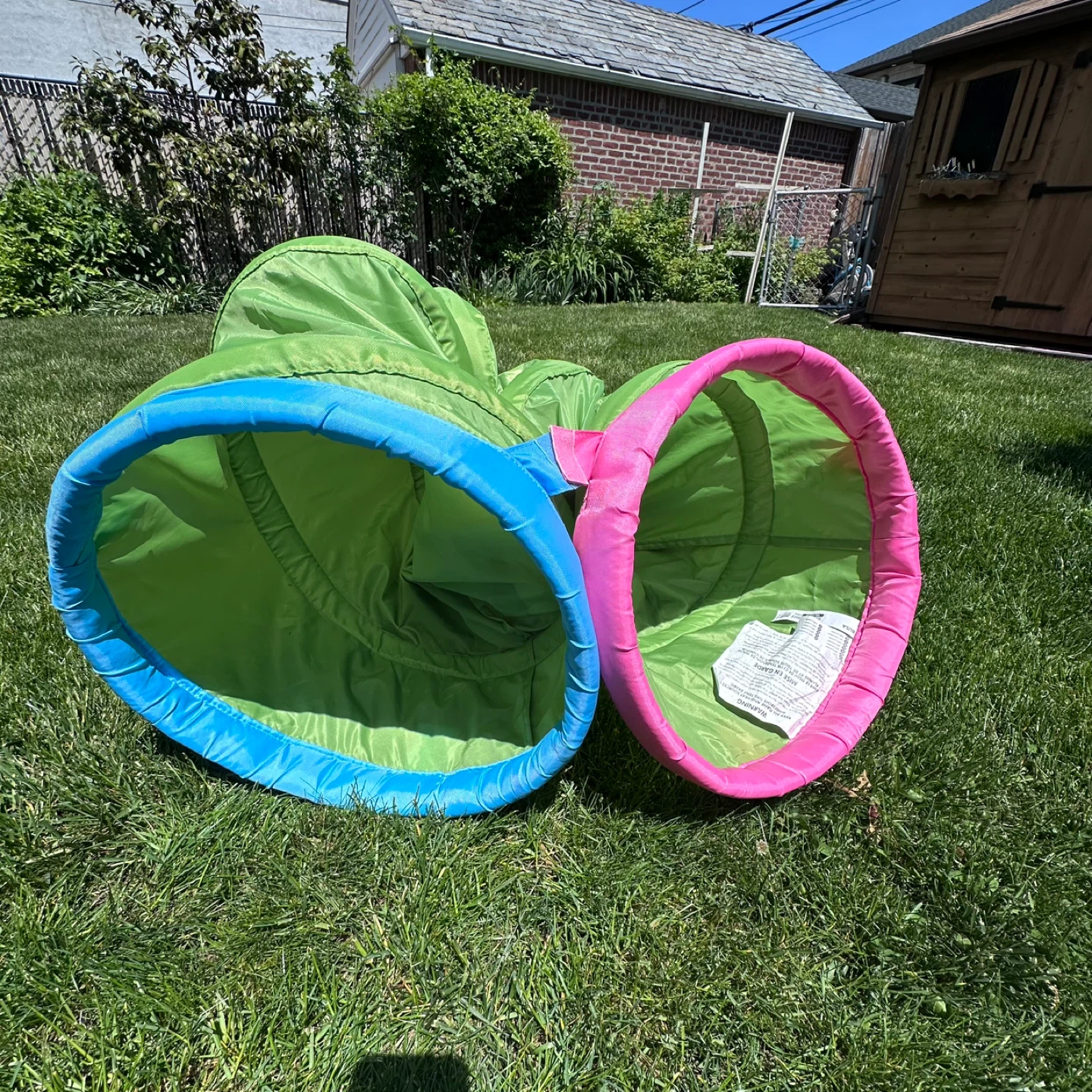 IKEA Green Play Tunnel with Pink and Blue Trim - photo 2