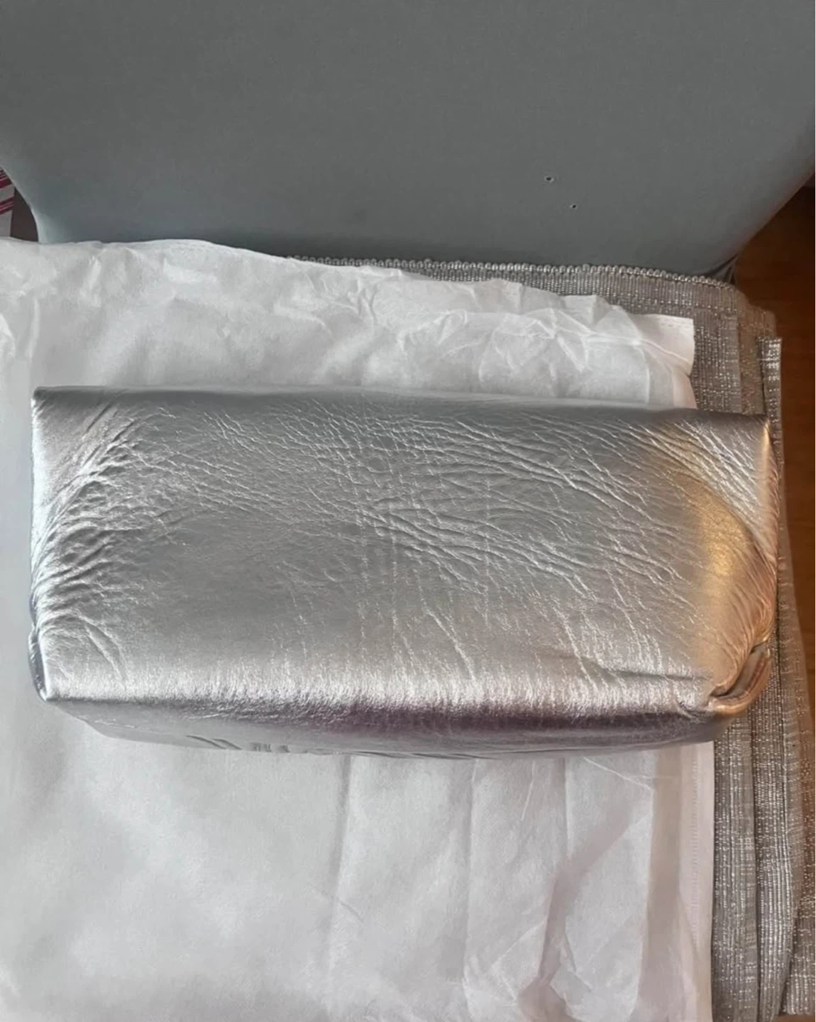 Silver Metallic leather Clutch Bag with Embossed Design - photo 2