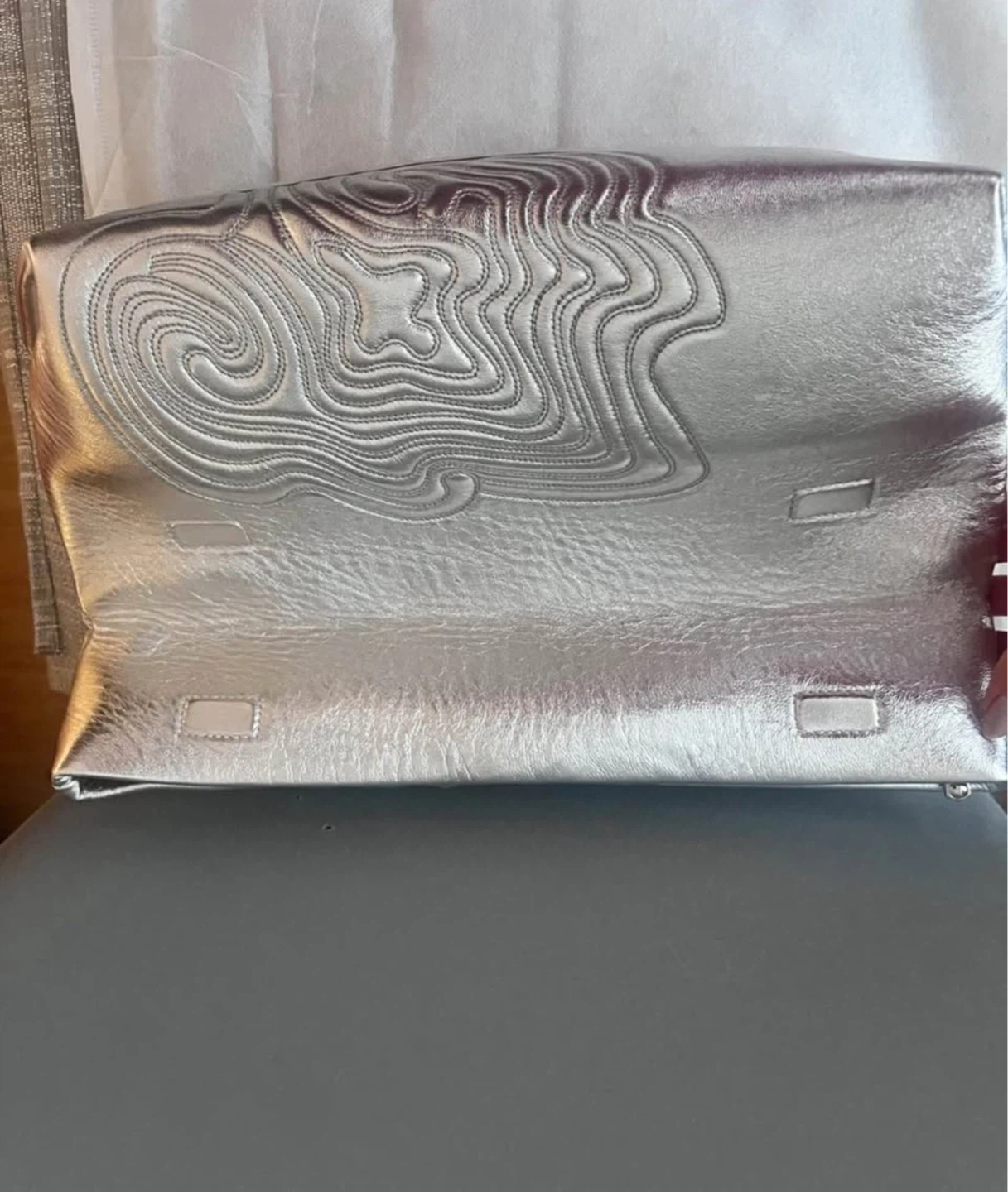 Silver Metallic leather Clutch Bag with Embossed Design - photo 3