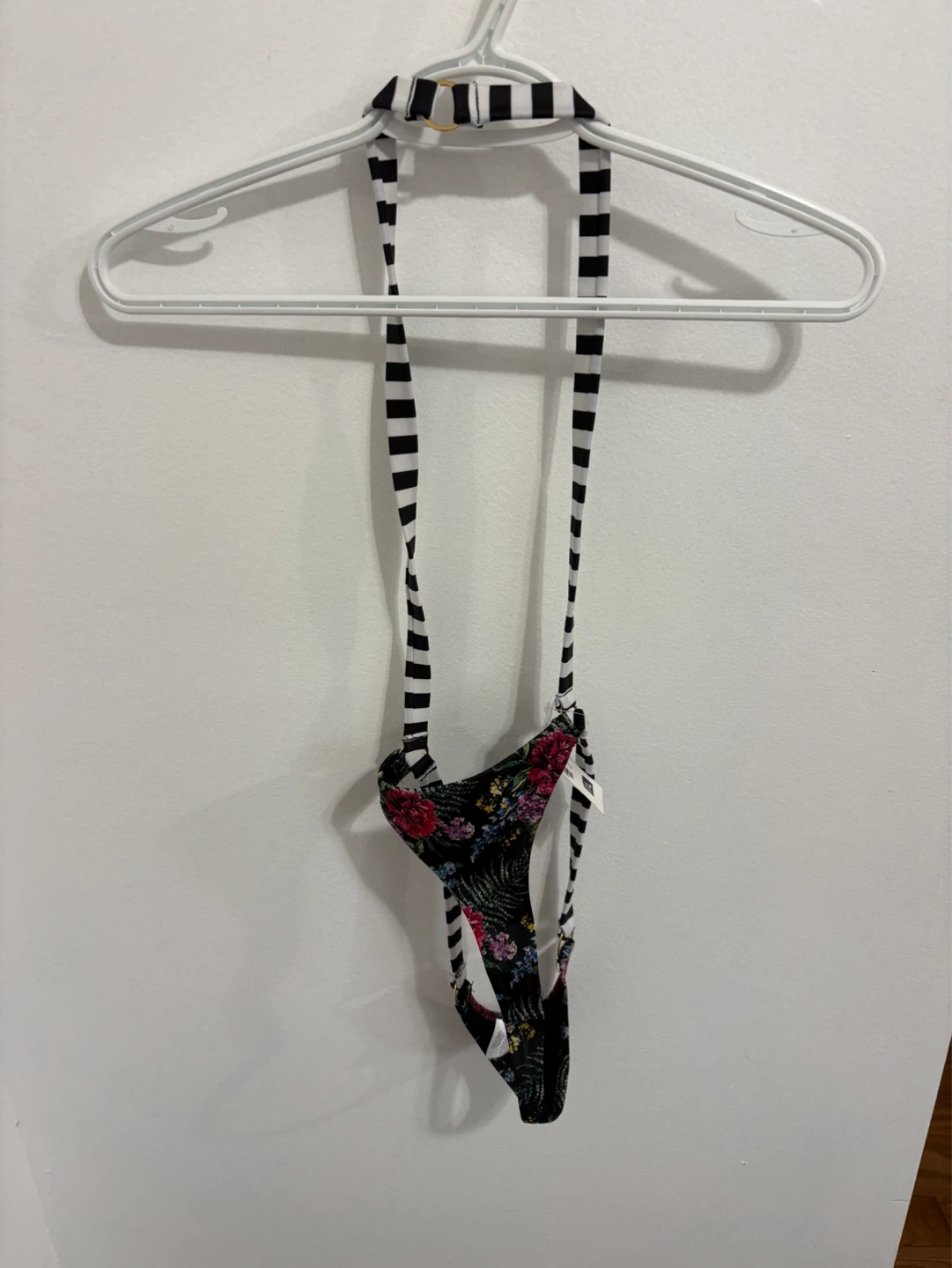 Yandy.com Floral & Stripe Thong Bikini - Size L NEW