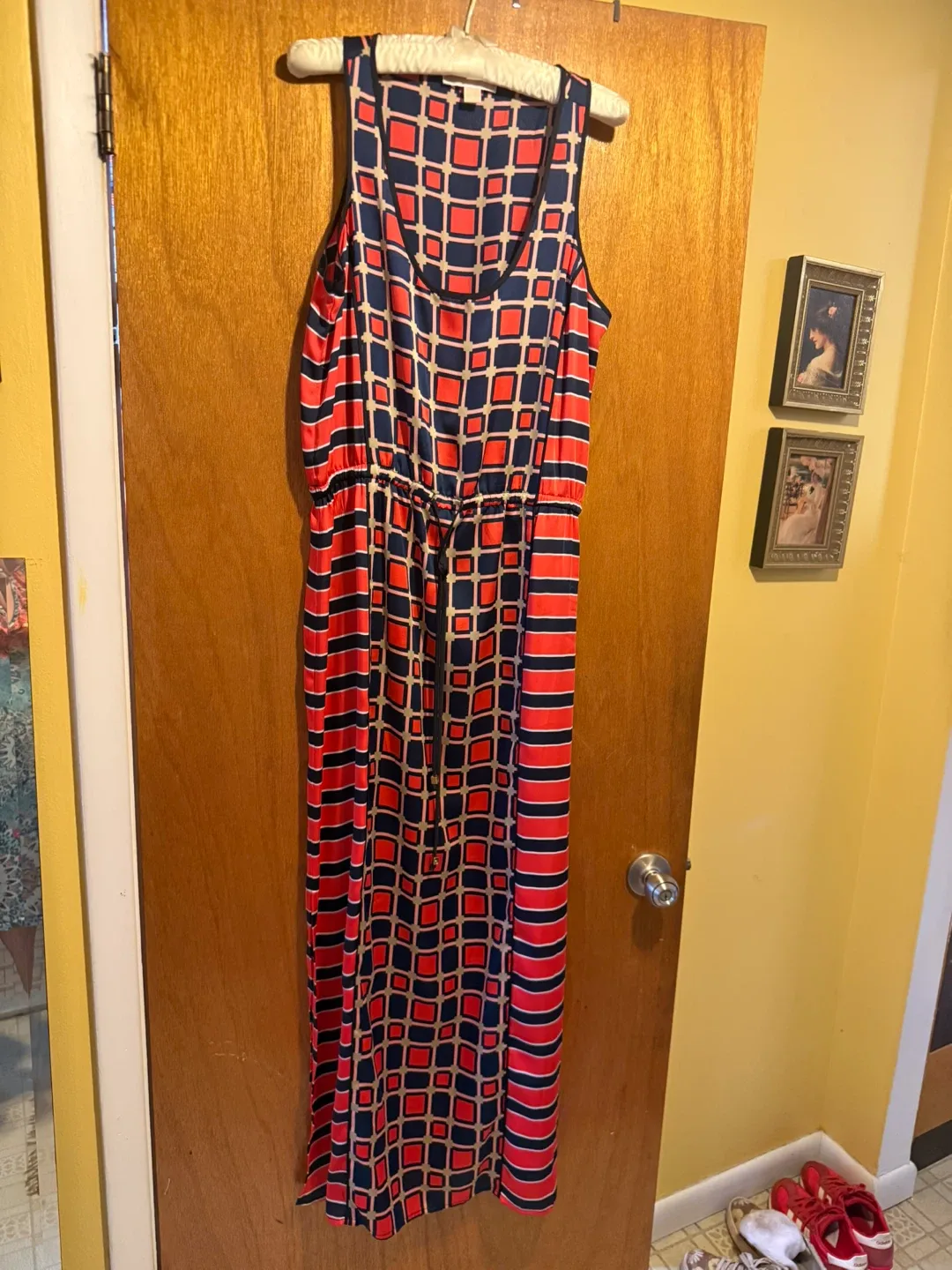 MICHAEL Michael Kors Maxi Dress Blue Red Geometric Print Size L - photo 2