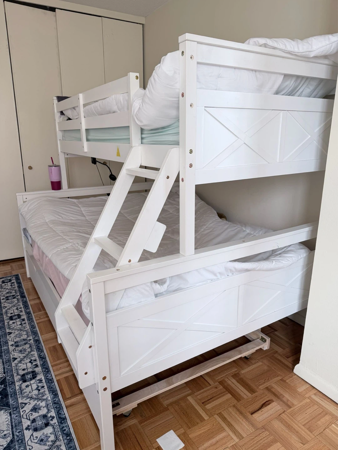 White Triple Bunk Bed with Trundle