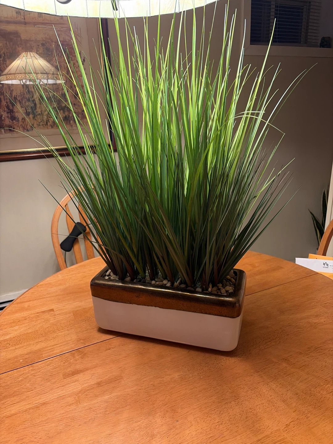 Artificial Grass Plant in White and Gold Pot