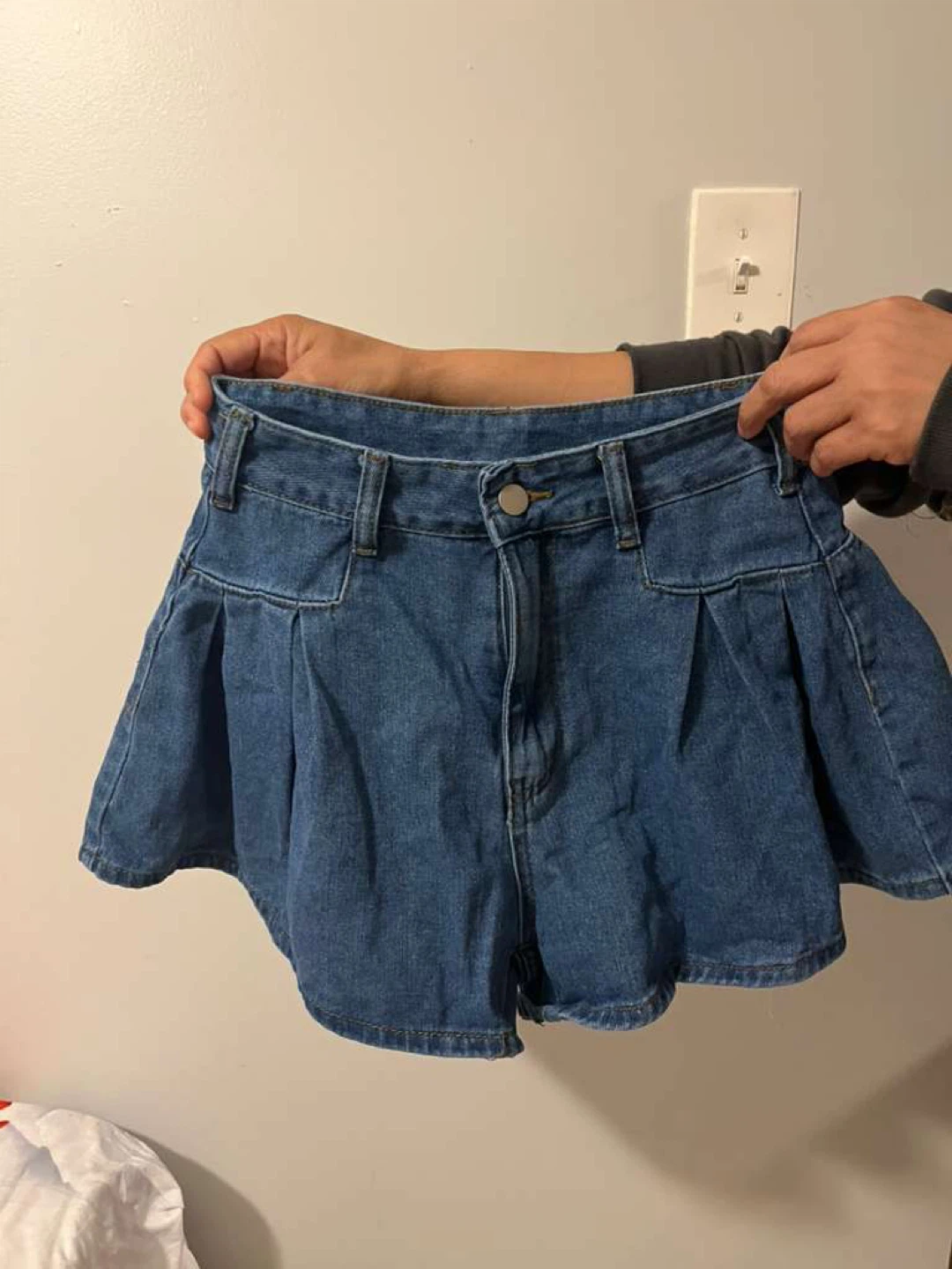 Denim Pleated Skirt Shorts