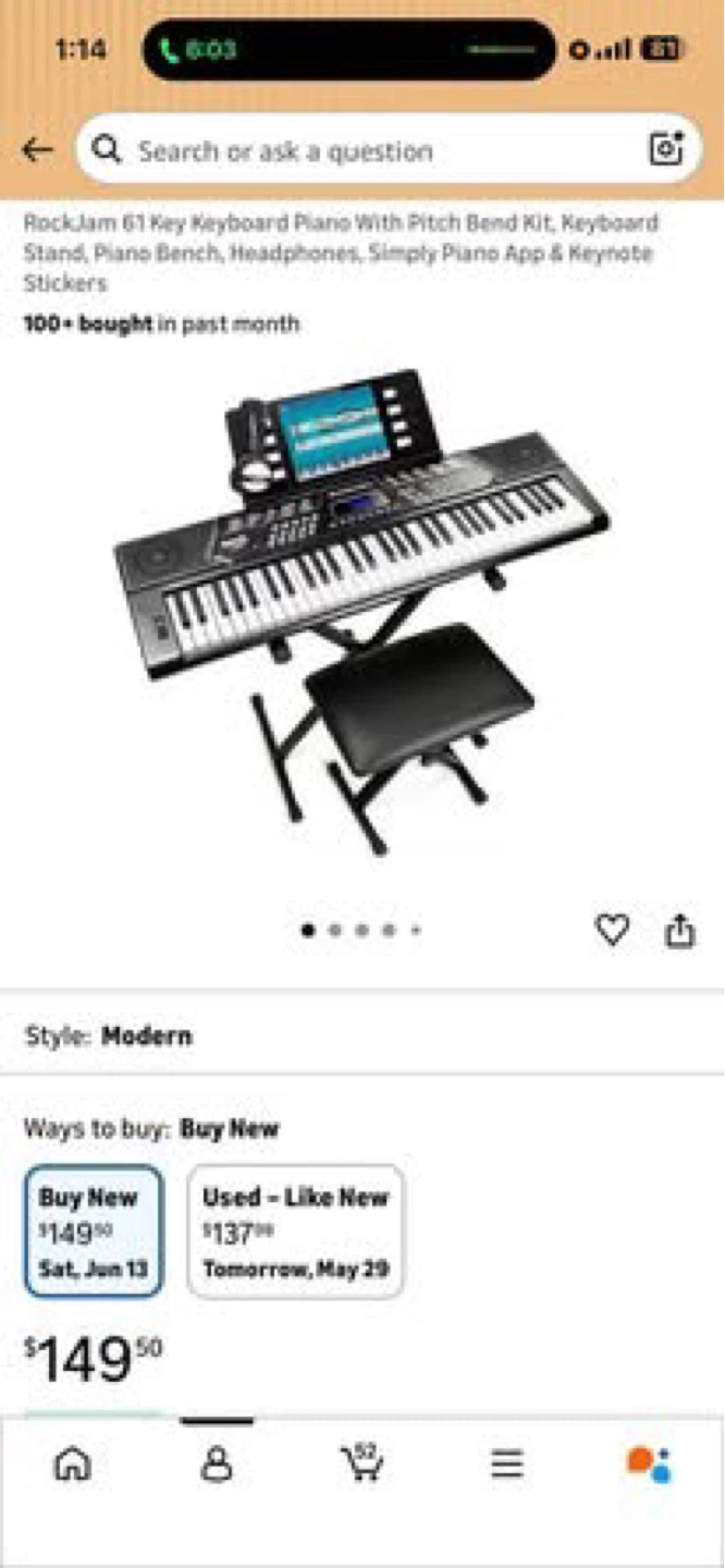RockJam 61 Key Keyboard Piano with Bench and Stand - photo 2