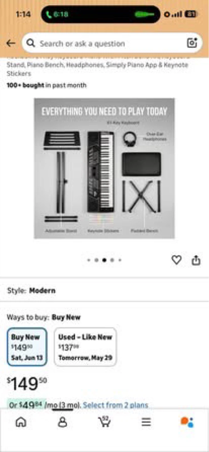 RockJam 61 Key Keyboard Piano with Bench and Stand
