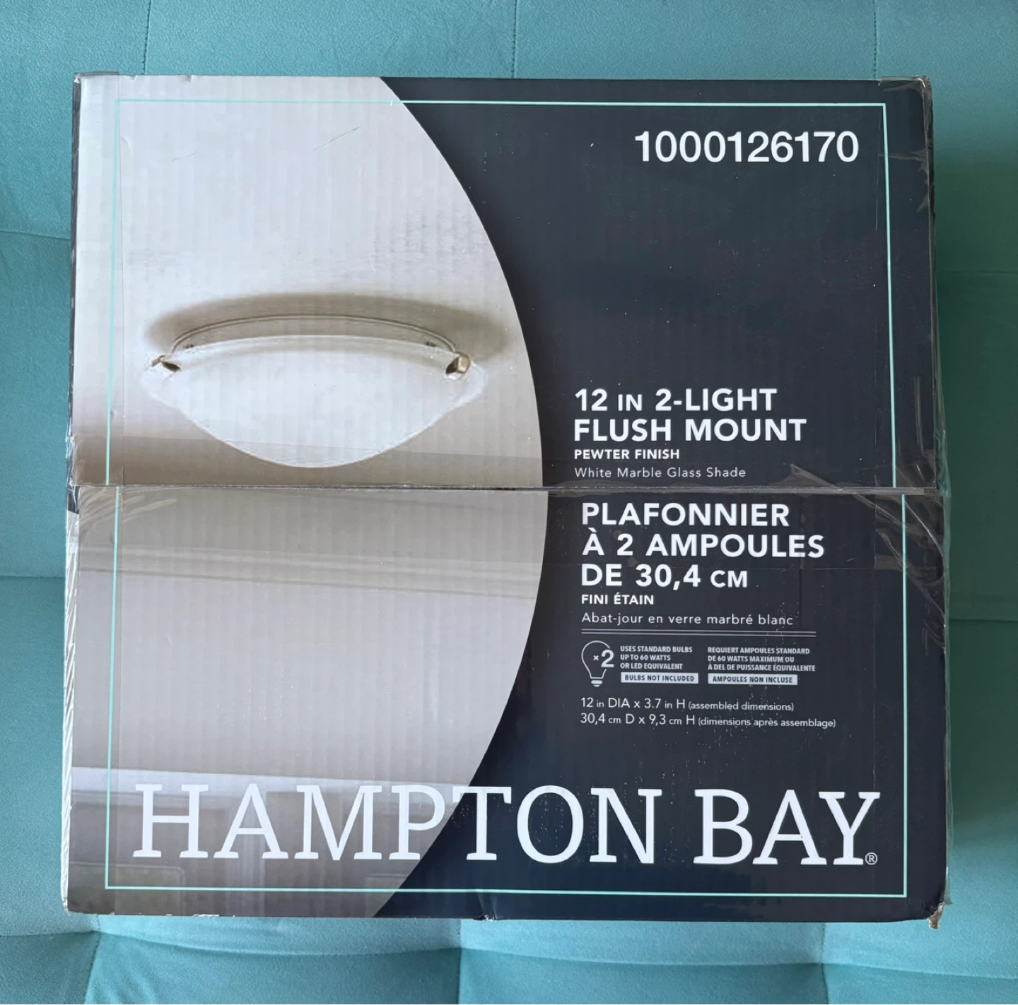 Hampton Bay 12" 2-Light Flush Mount Pewter Finish