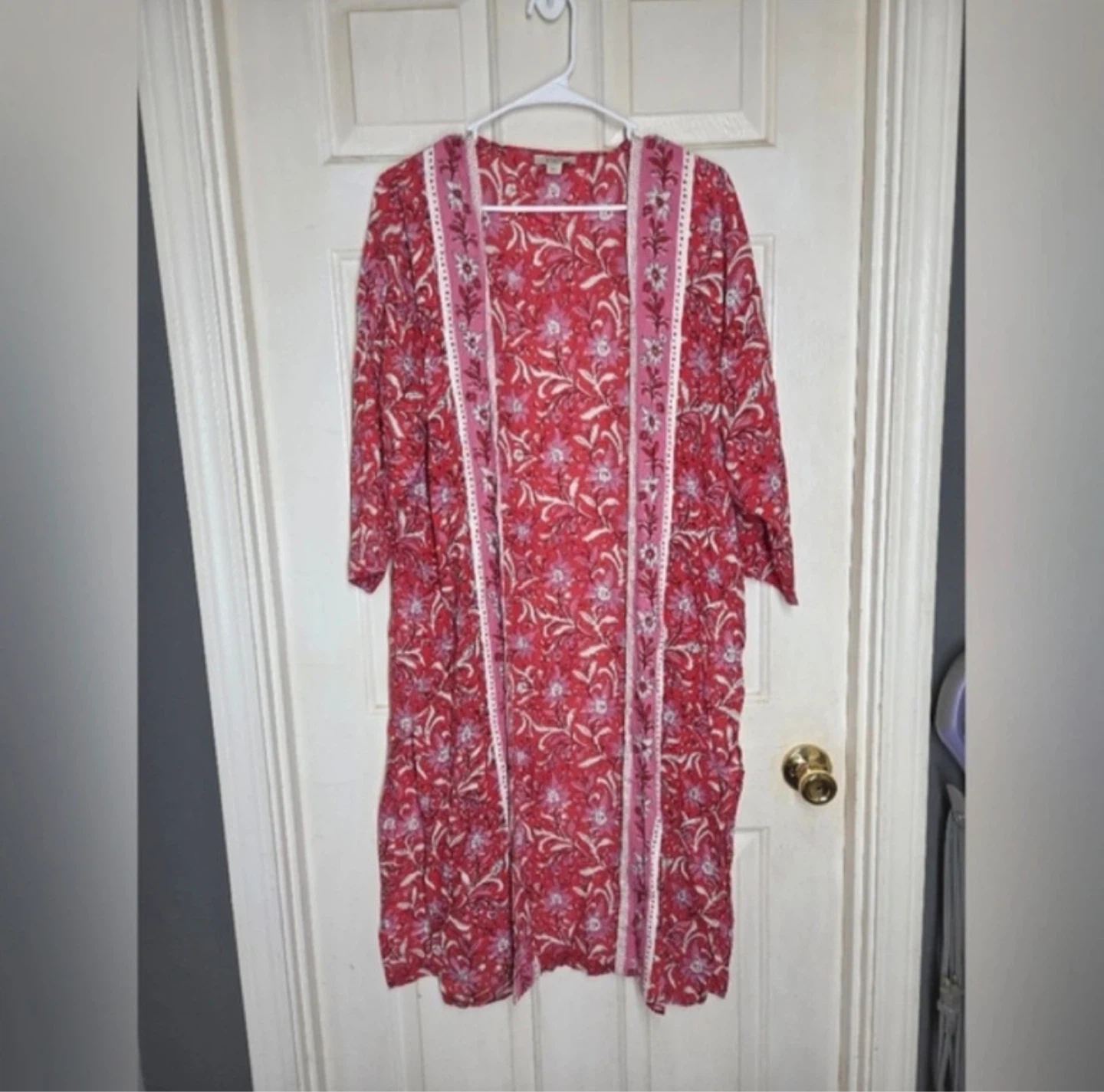 LOFT Kimono Cardigan - Red Floral Print - Size Medium - photo 2