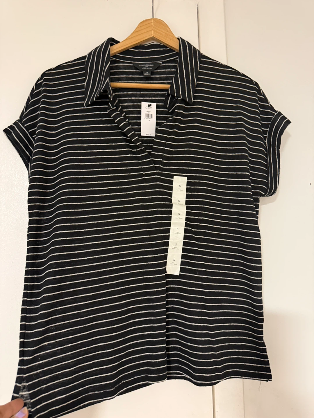 Banana Republic Black Striped Linen-Blend Shirt Size S