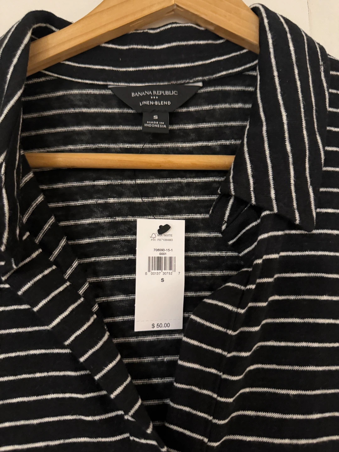 Banana Republic Black Striped Linen-Blend Shirt Size S - photo 2