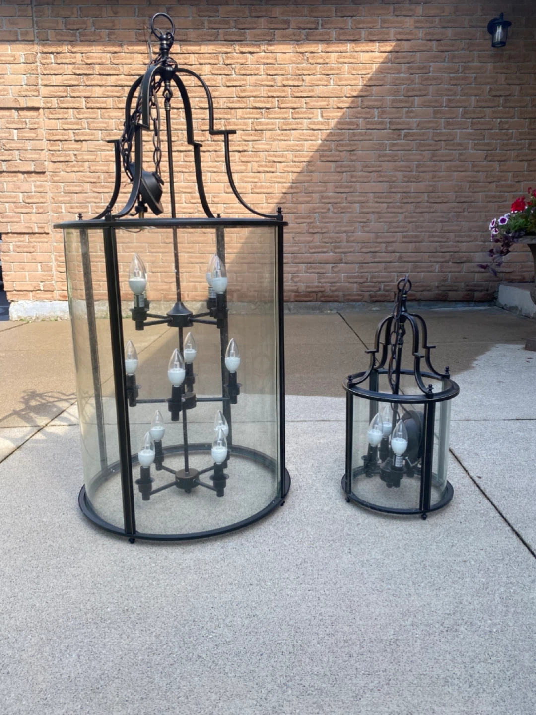 Black Metal Lantern Pendant Lights with Glass