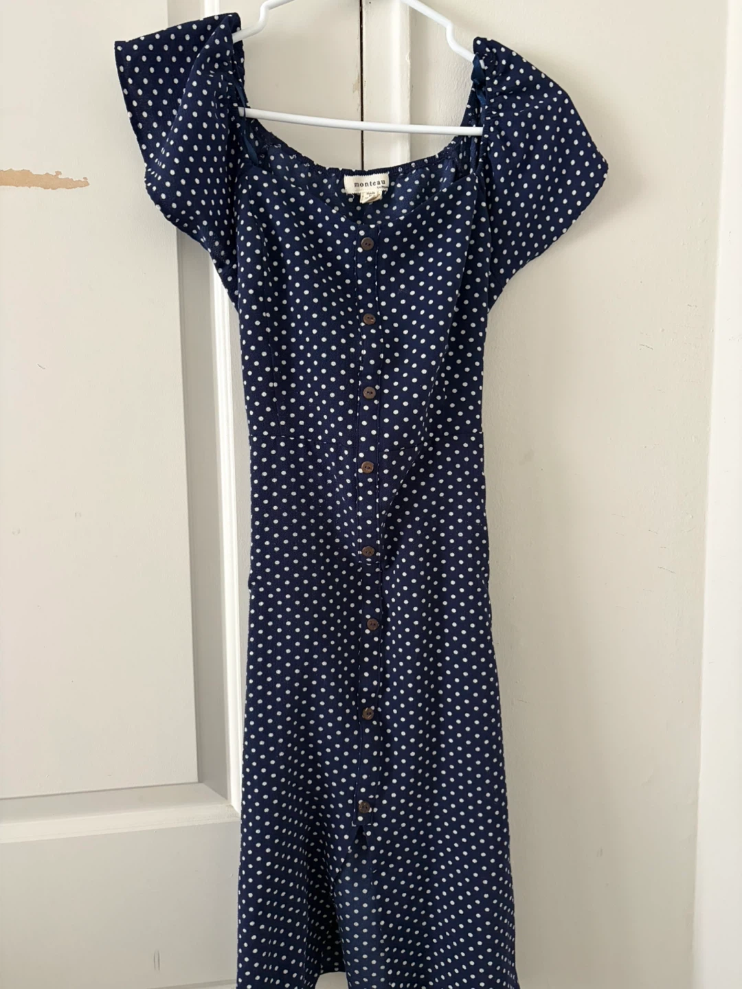 Monteau navy polka dot button-front midi dress - photo 3