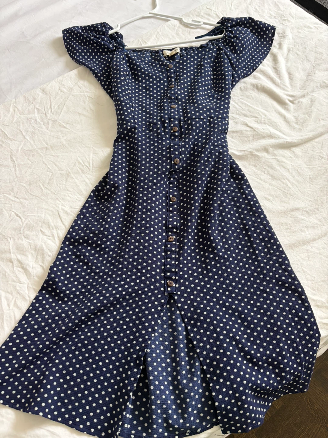 Monteau navy polka dot button-front midi dress