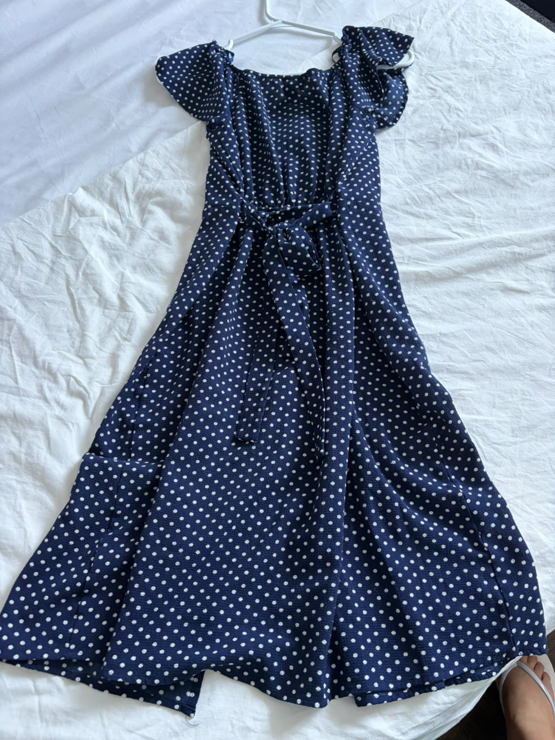 Monteau navy polka dot button-front midi dress - photo 2