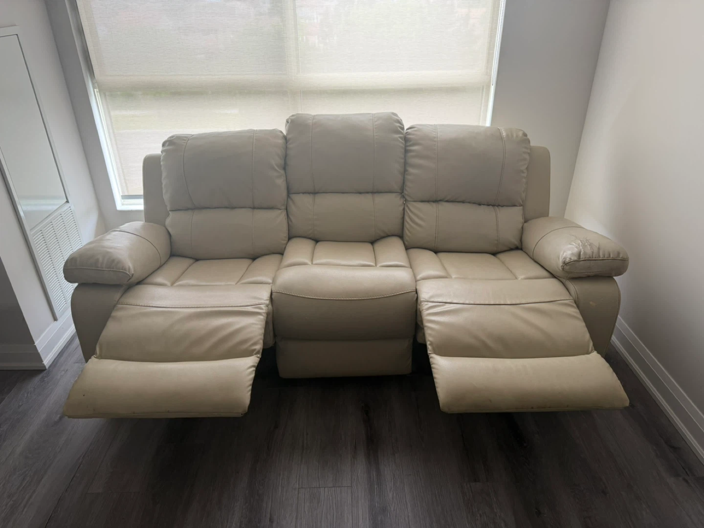 Beige Faux Leather 3-Seater Recliner Sofa - photo 2