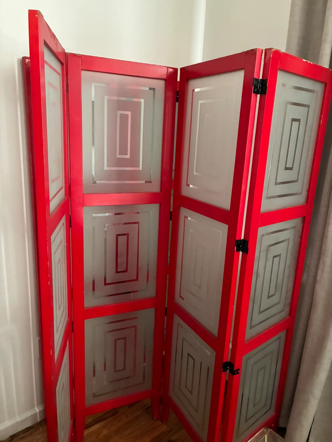 Red 4-Panel Folding Screen Room Divider(2 glass Panel) - photo 2