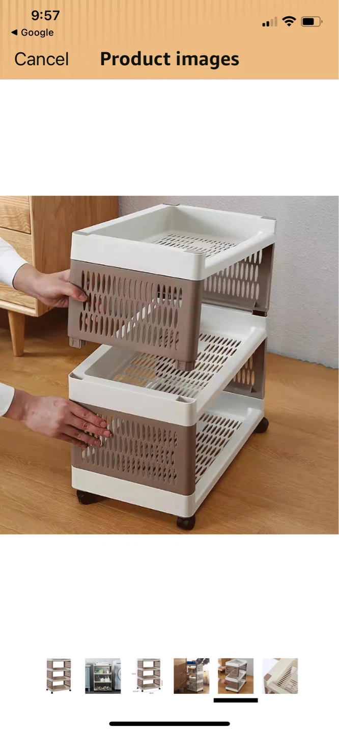 55cm height 3-Tier Plastic Rolling Storage Cart