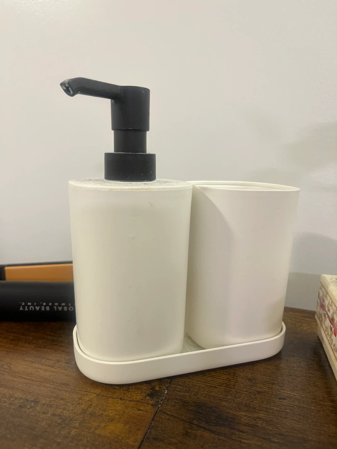White Soap Dispenser and Cup Set