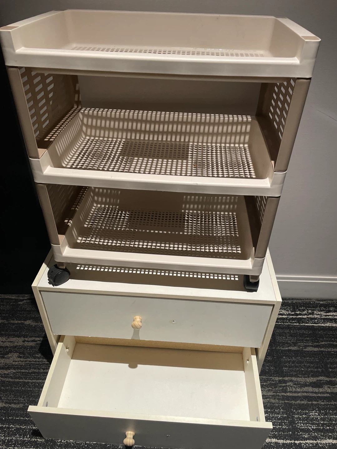 2 drawer unit and 3-Tier Rolling Storage Cart