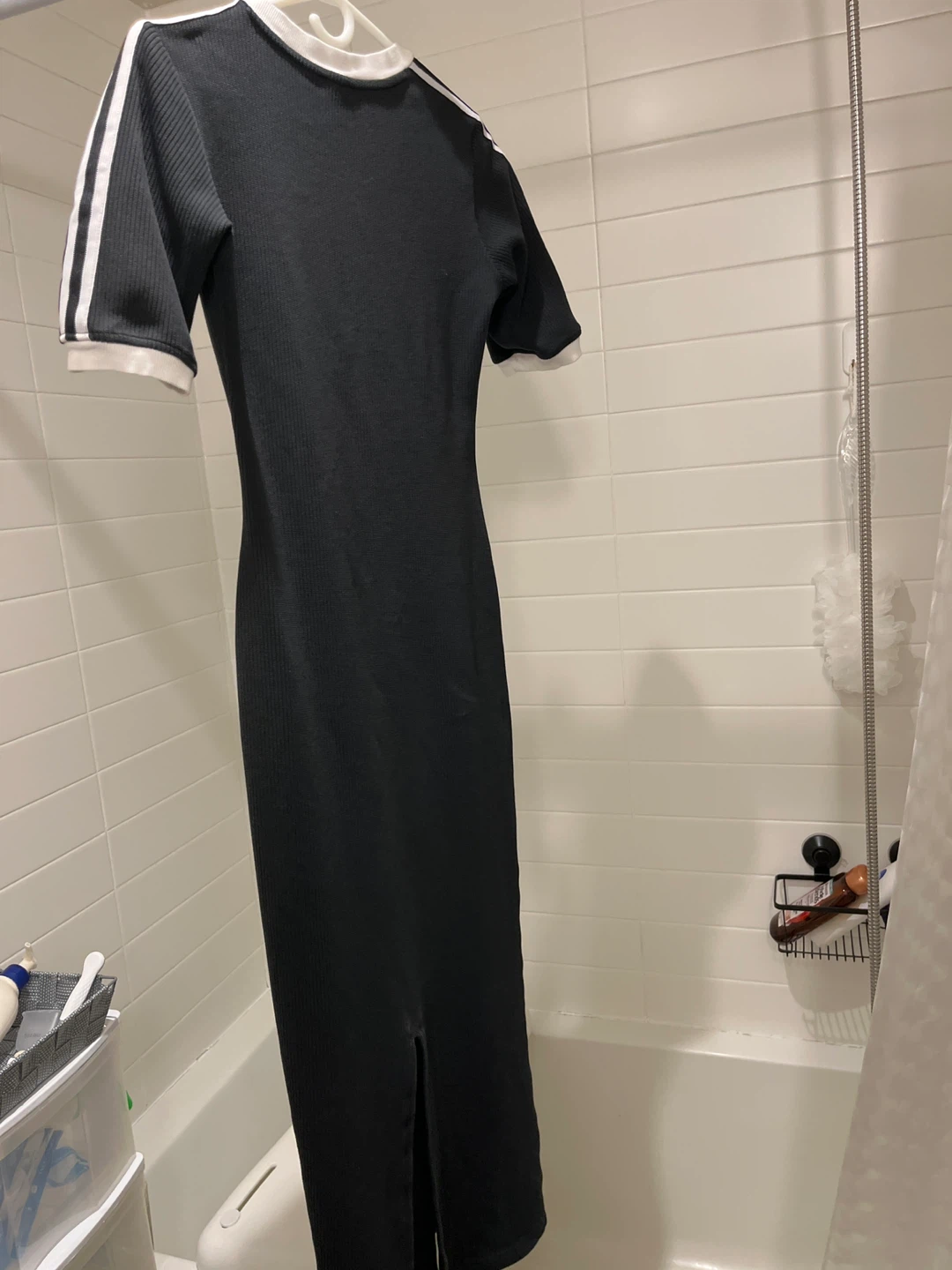 Adidas Black Ribbed Midi Dress with White Stripes - photo 2