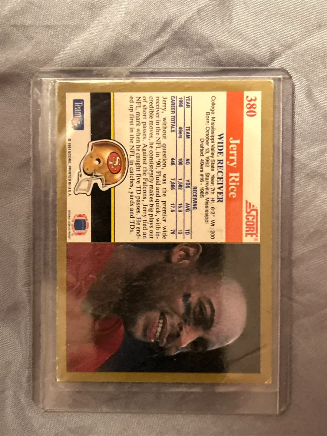 1991 Score Jerry Rice Wide Receiver Football Card - photo 2