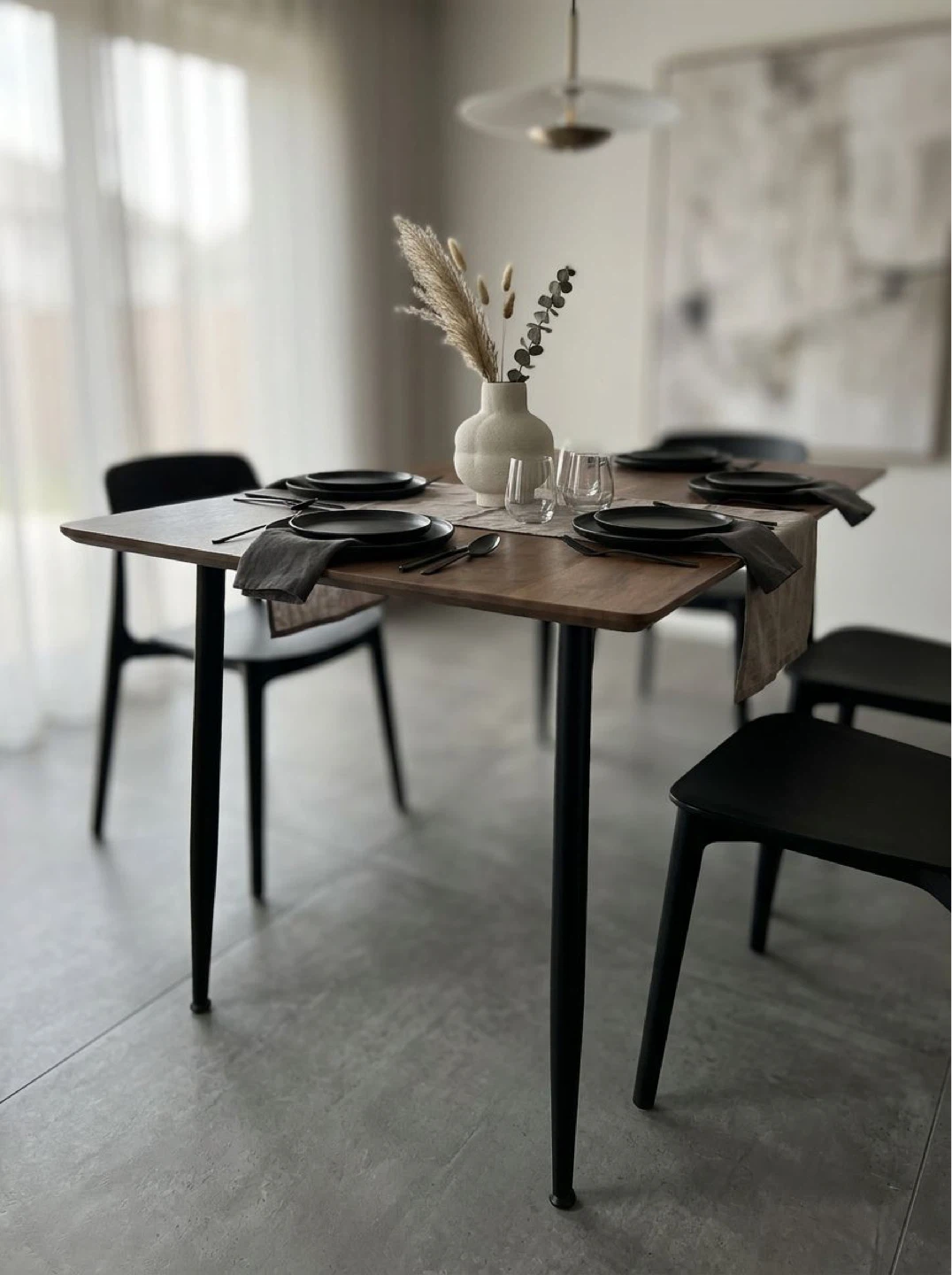 Wooden Dining Table with Black Legs