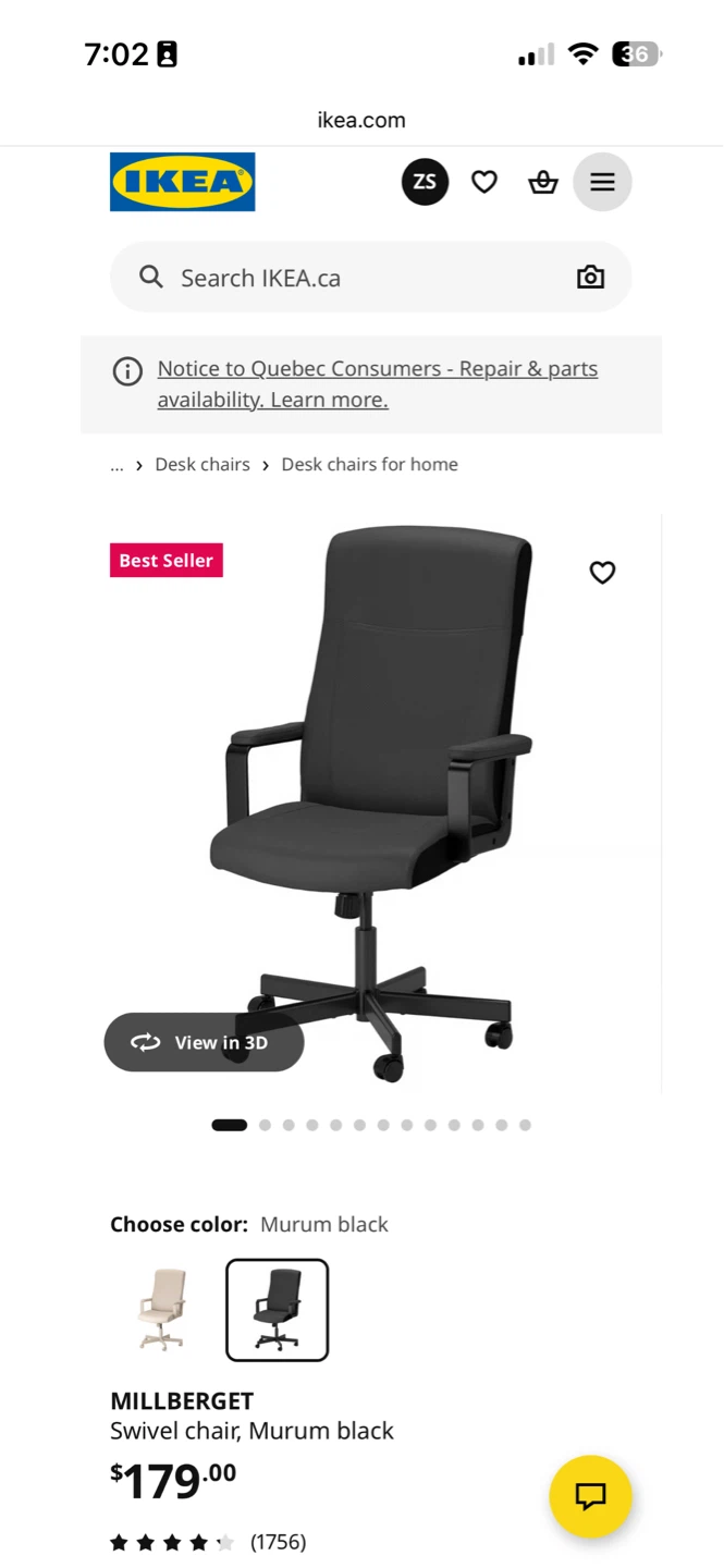 Computer Chair – Like New (IKEA)