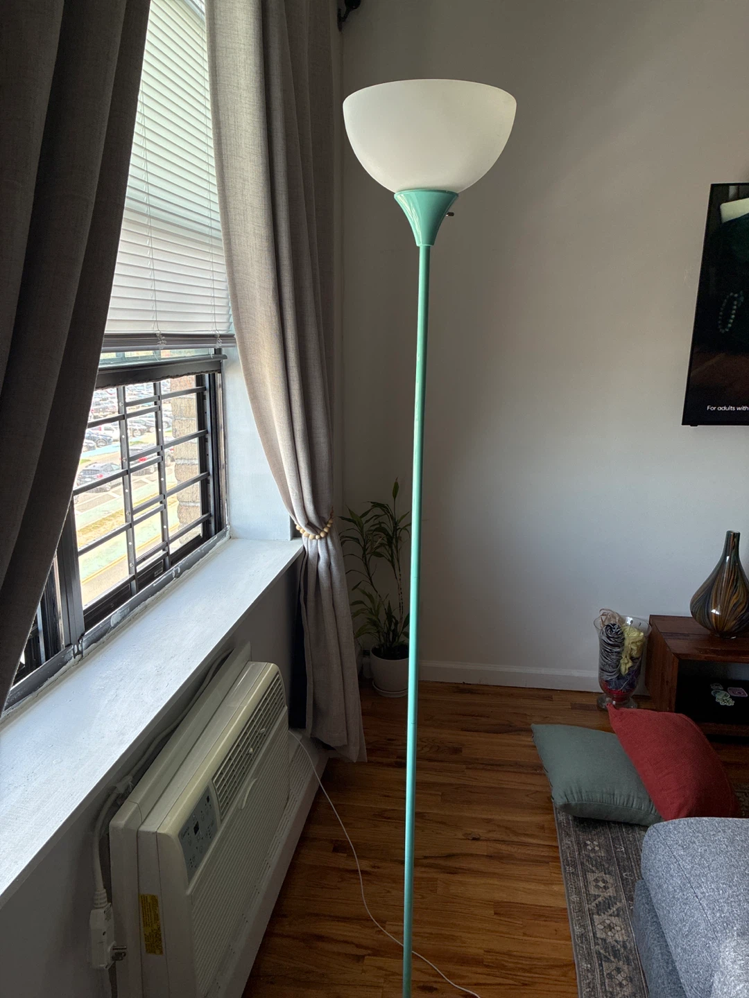 Turquoise Floor Lamp with White Shade