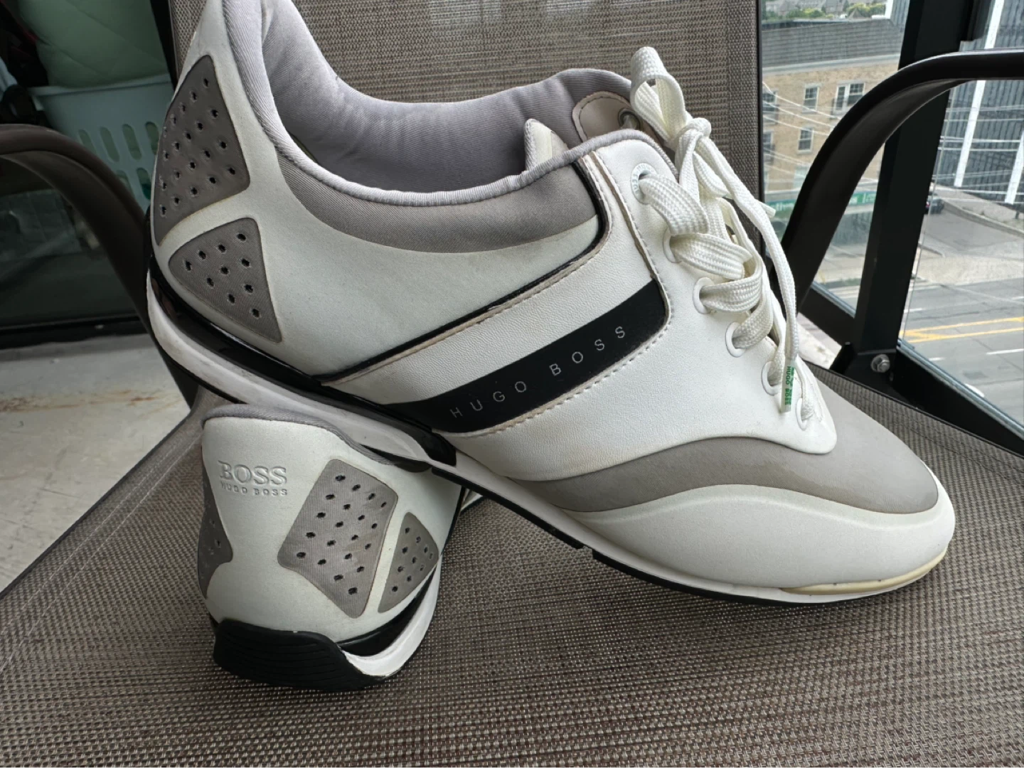 HUGO BOSS White & Grey Leather Sneakers
