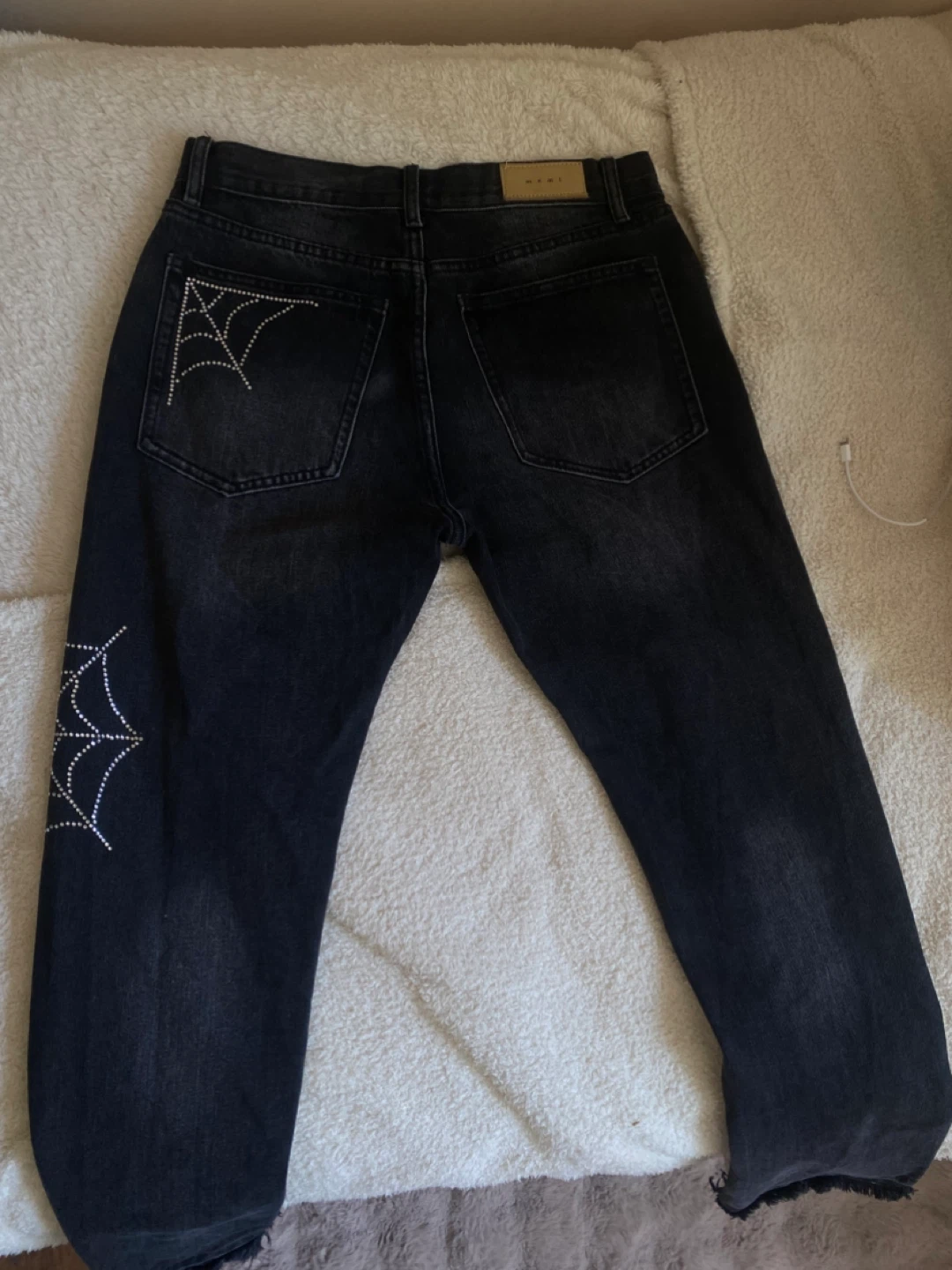 Black Rhinestone Spiderweb Jeans - photo 2