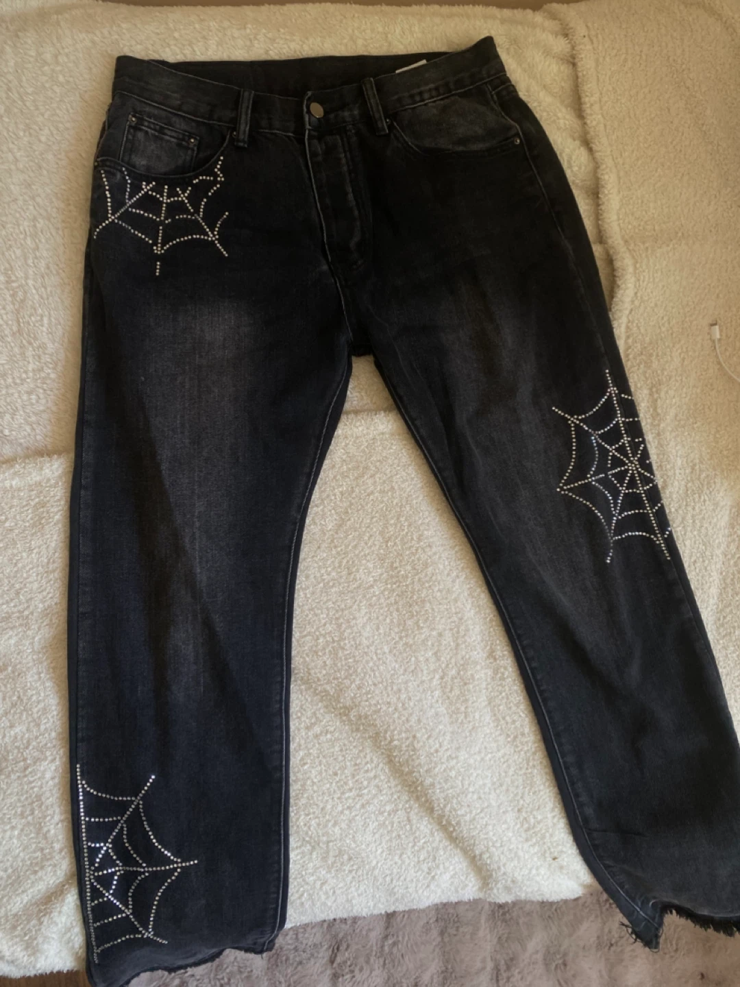 Black Rhinestone Spiderweb Jeans