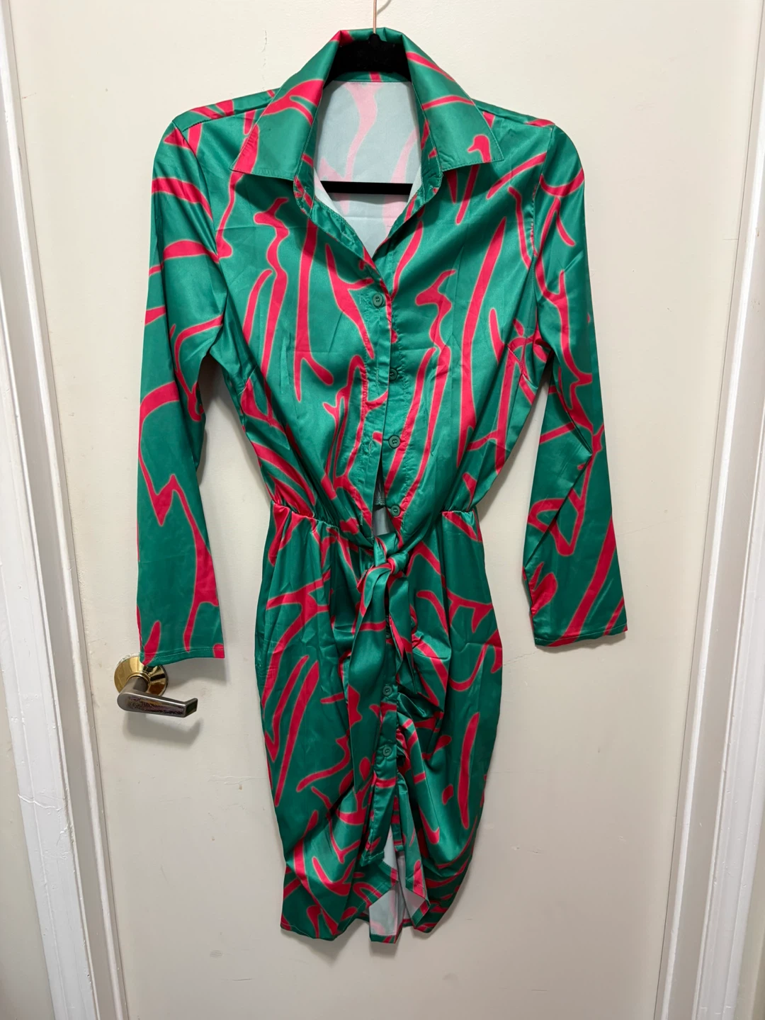 Chicme Green & Pink Patterned Shirt Dress