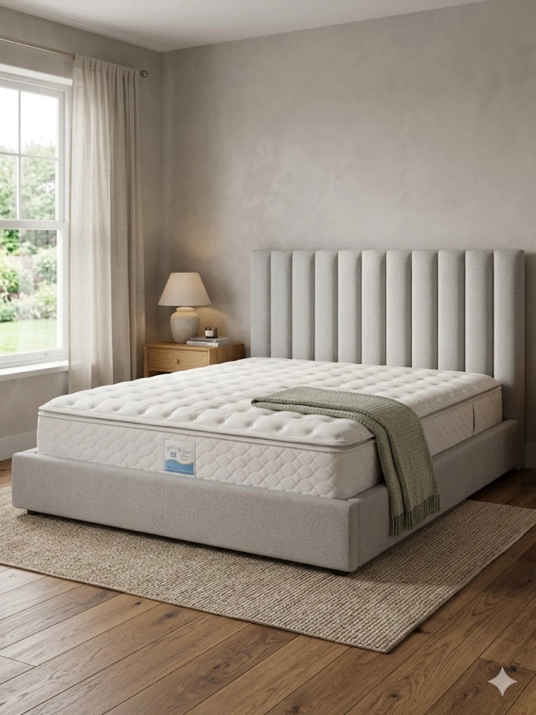 King Size Mattress & Grey Upholstered Bed Frame – Complete set