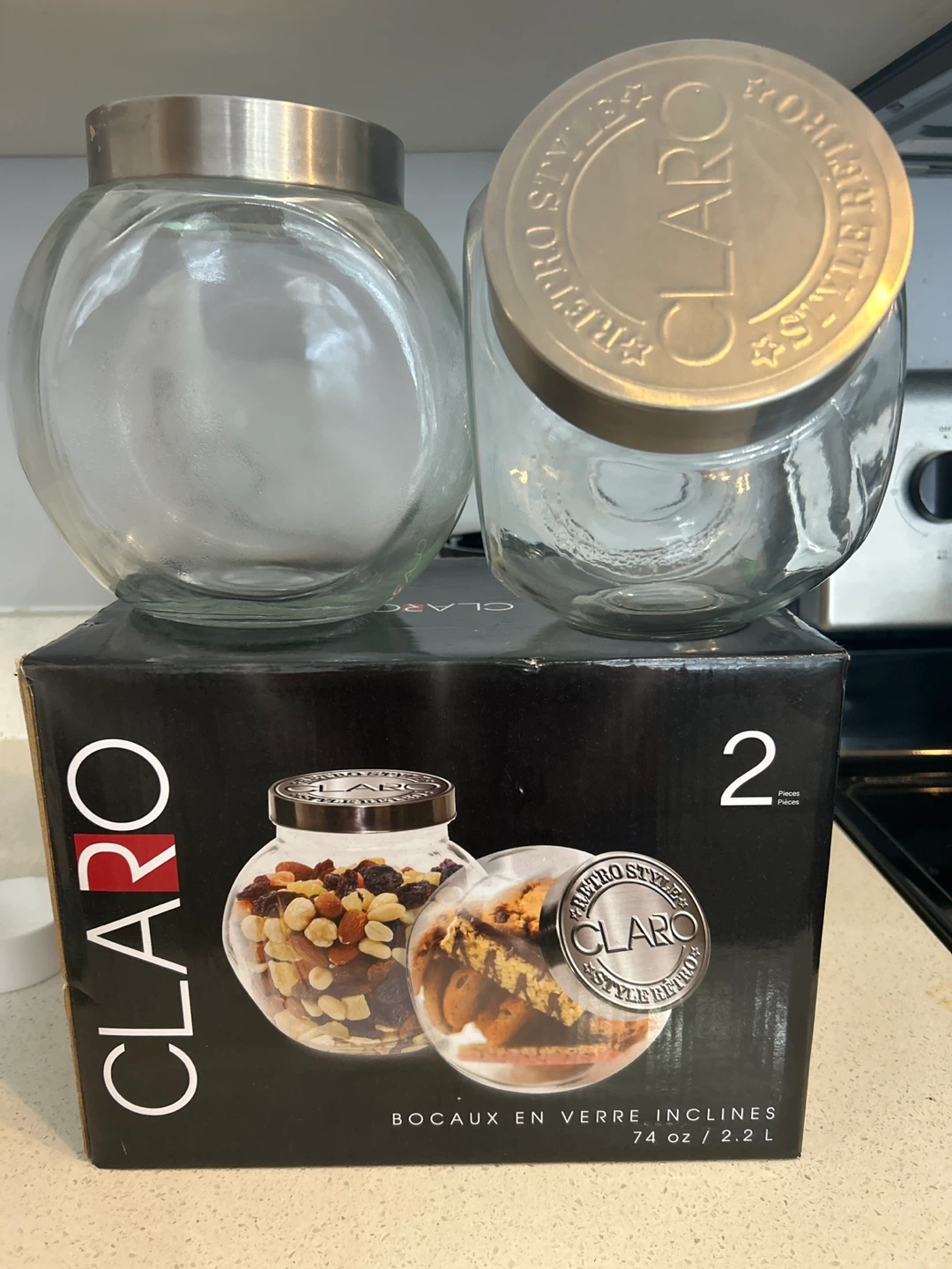 CLARO Retro Style Glass Jars with Lids (2 Pack)