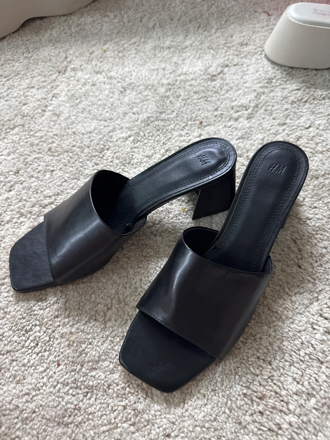 H&M Black Square Toe Heeled Mules