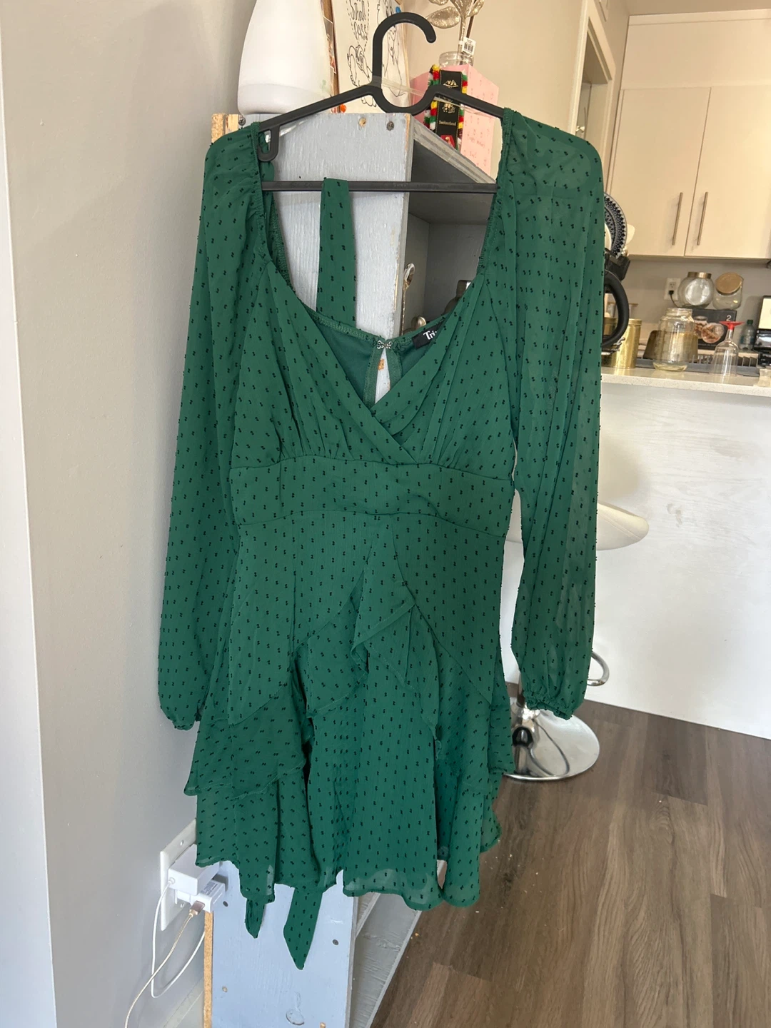 Green polka dot ruffle dress