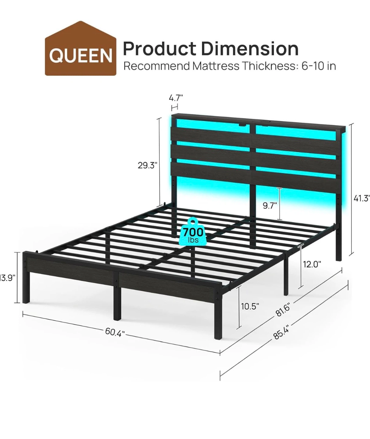 Queen Bed Frame with LED Headboard