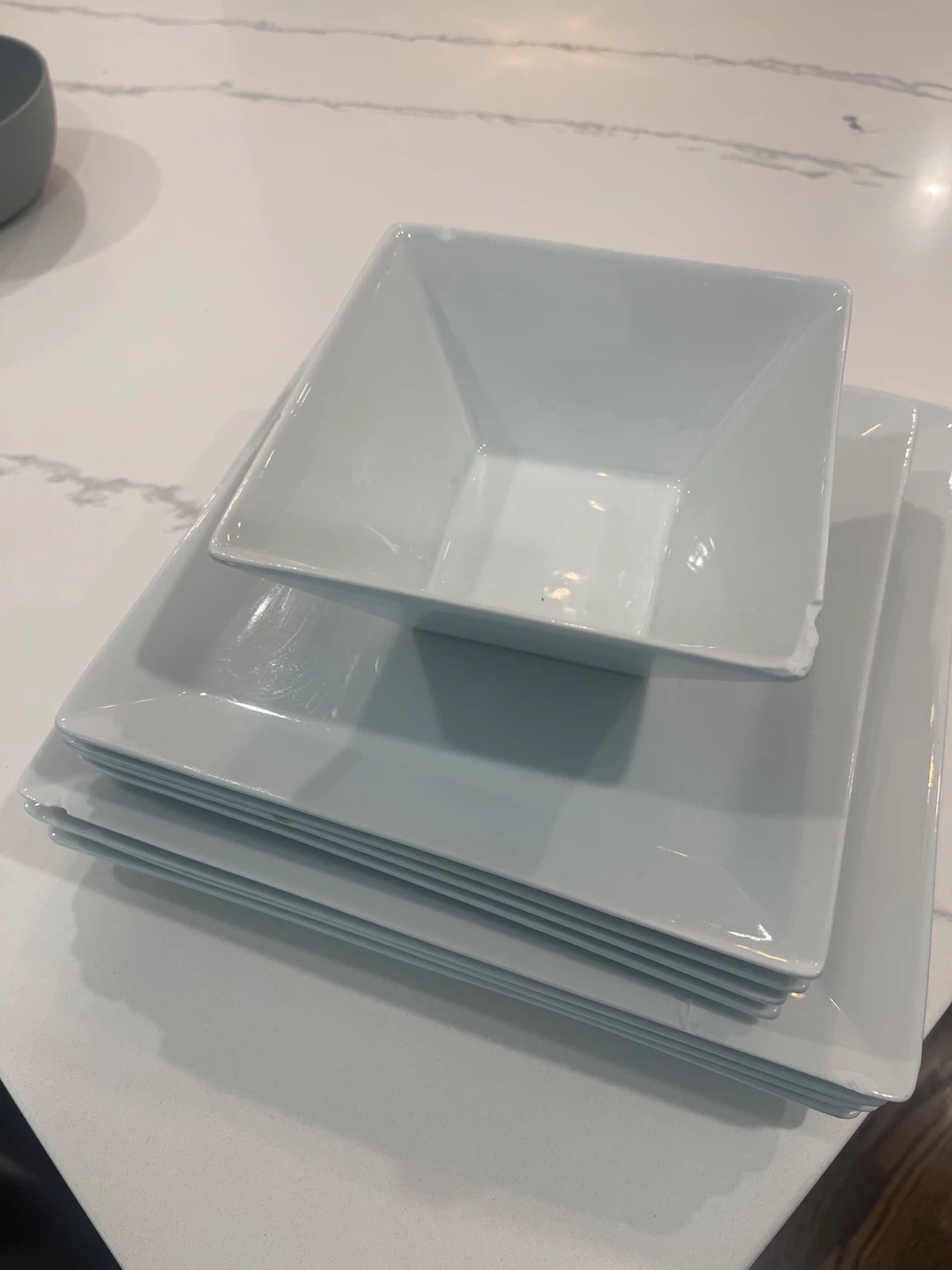 White Square Dinner Plates and Bowl Set