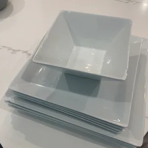 White Square Dinner Plates and Bowl Set
