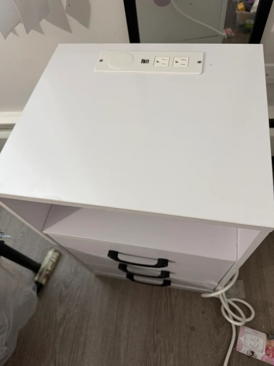 White Drawer Unit with Power Strip