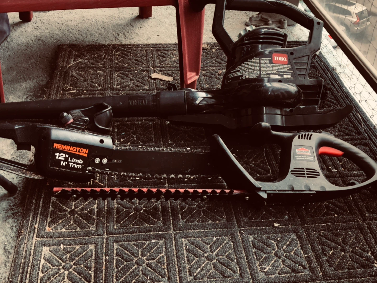 Toro Leaf Blower, Remington Chainsaw, and Jobmate Hedge Trimmer