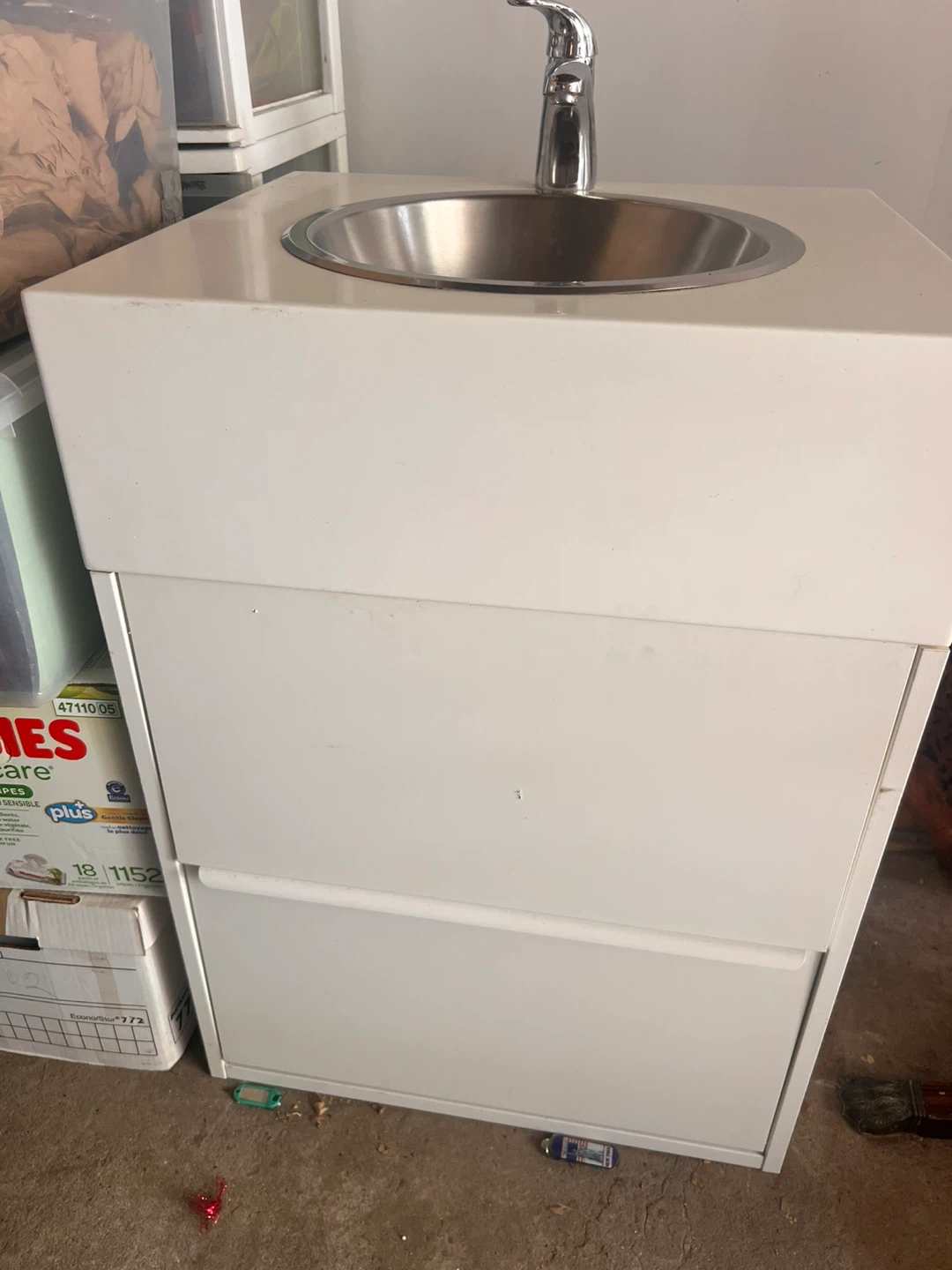 White Vanity with Sink and Faucet