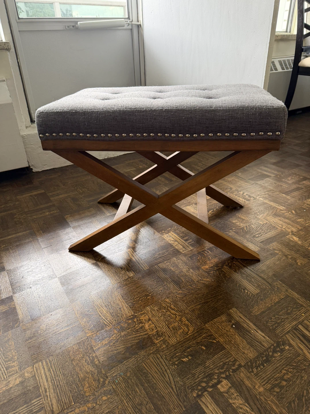 Grey Tufted Ottoman Stool (set of 2)