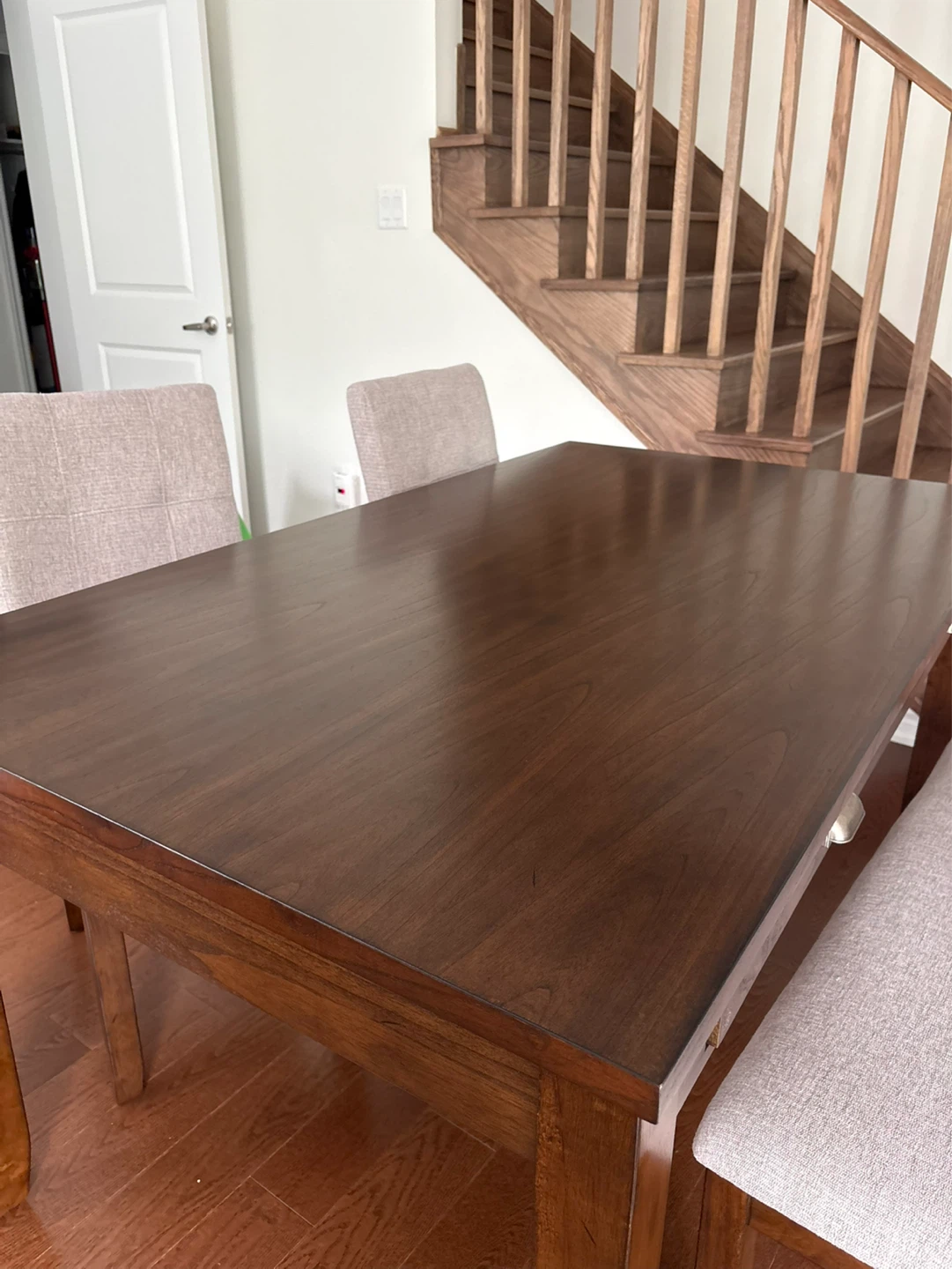 Wooden Dining Table with Two Drawers 4 chairs and a bench - photo 5