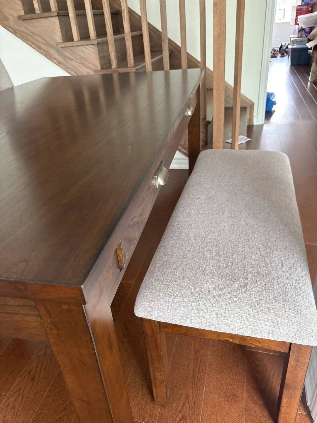 Wooden Dining Table with Two Drawers 4 chairs and a bench - photo 4