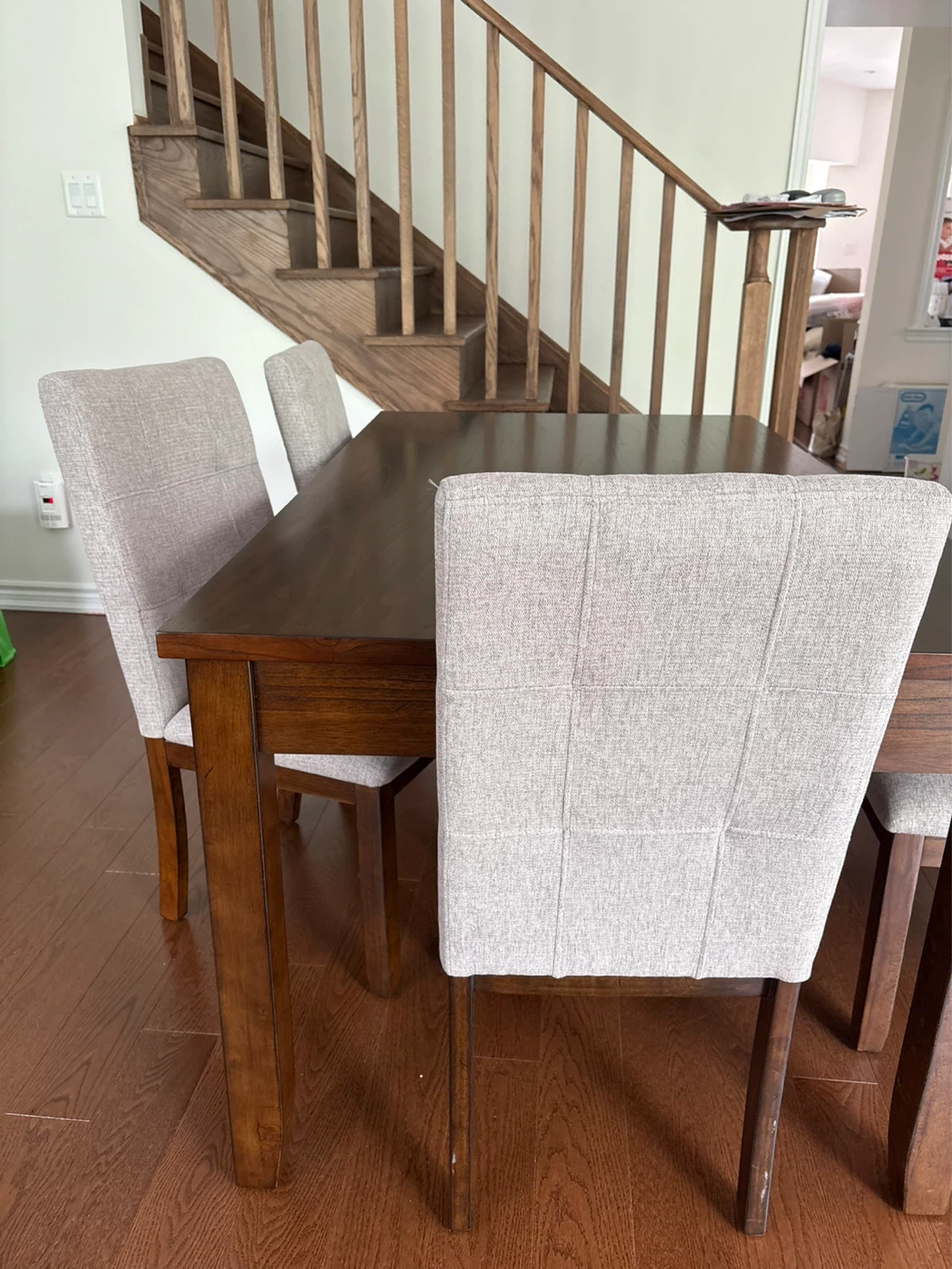 Wooden Dining Table with Two Drawers 4 chairs and a bench - photo 3
